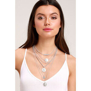 Lulus Dreams Of Luxe Silver Layered Charm Necklace